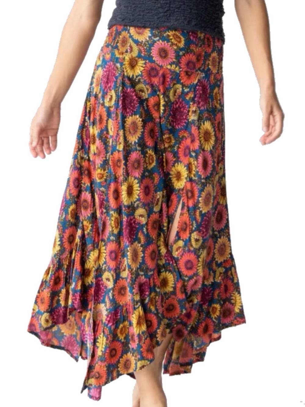 Natural Life Bohemian Floral Maxi Skirt in Multicolor Sunflower print